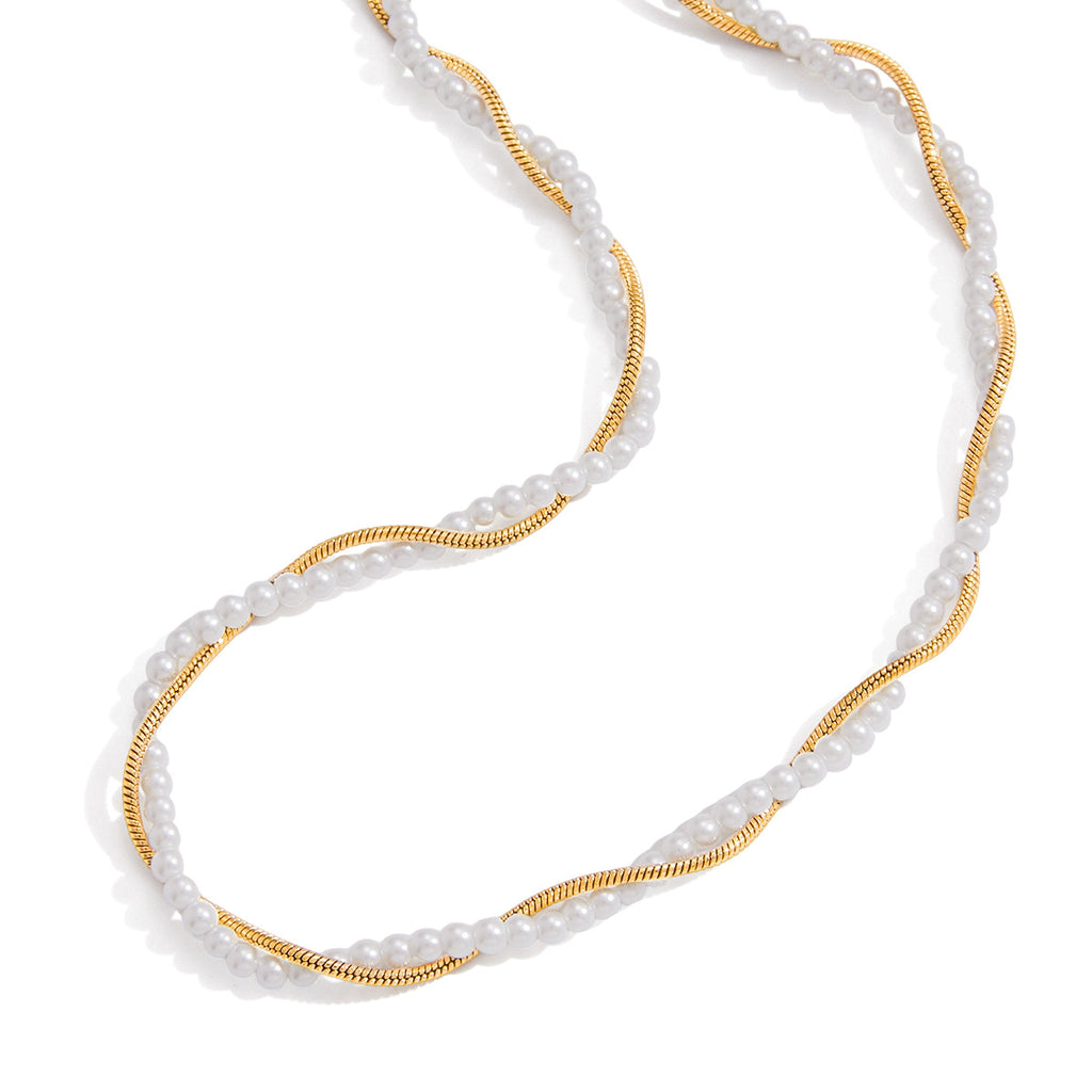 Gold-Tone Layered Stainless Steel Necklace and Huggie Earring Collection finish and shape detail