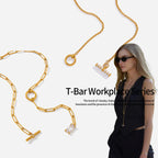 T-bar lariat necklace designs in a styled overview