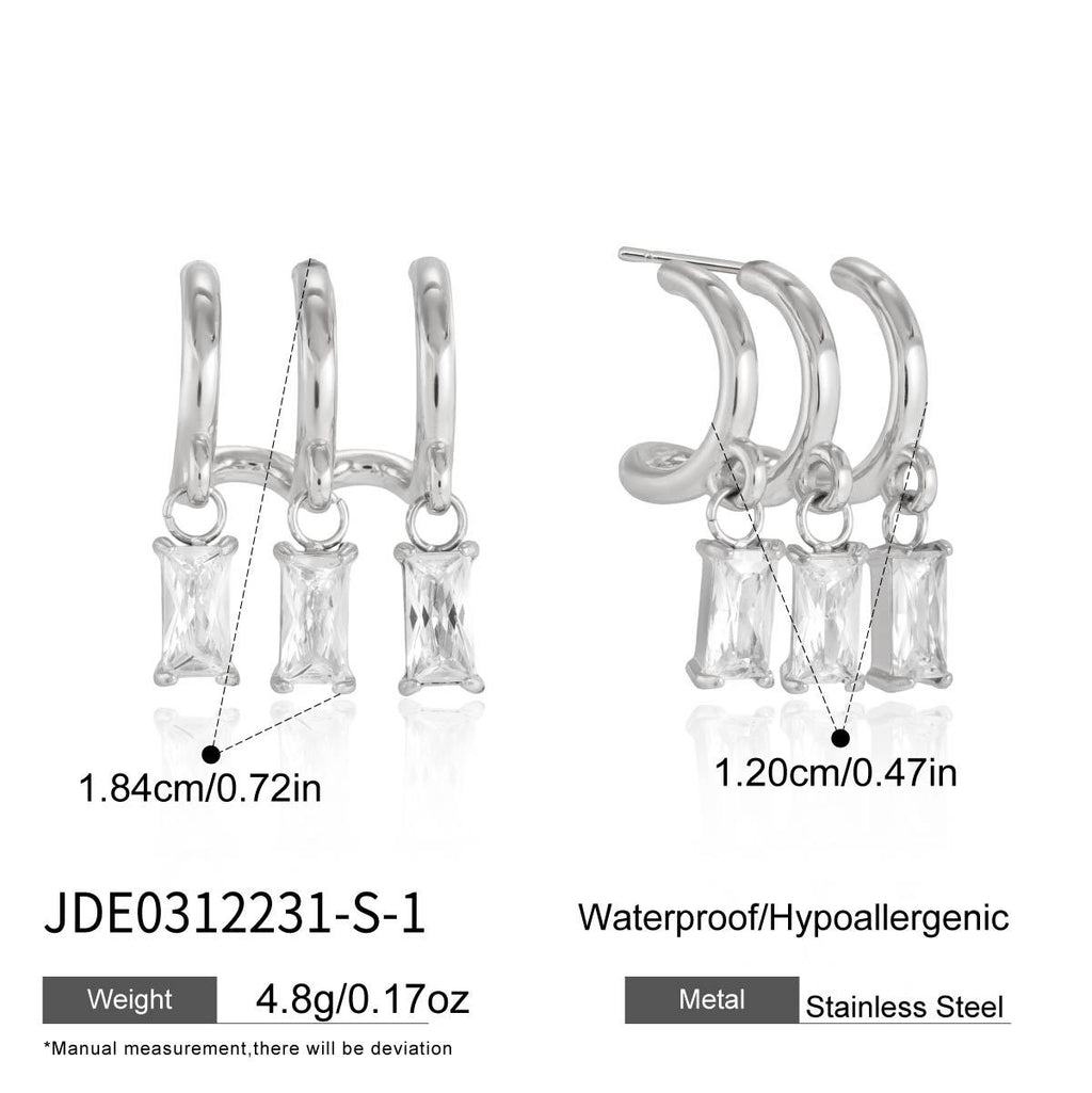 Silver-tone rectangular-drop earring measurement image