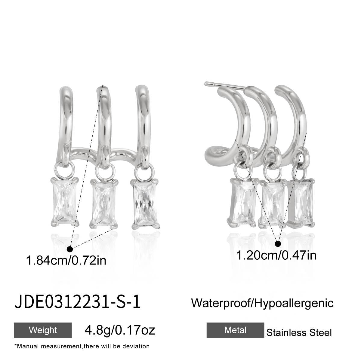 Silver-tone rectangular-drop earring measurement image