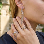 Long chain drape earring and coordinating ring worn together