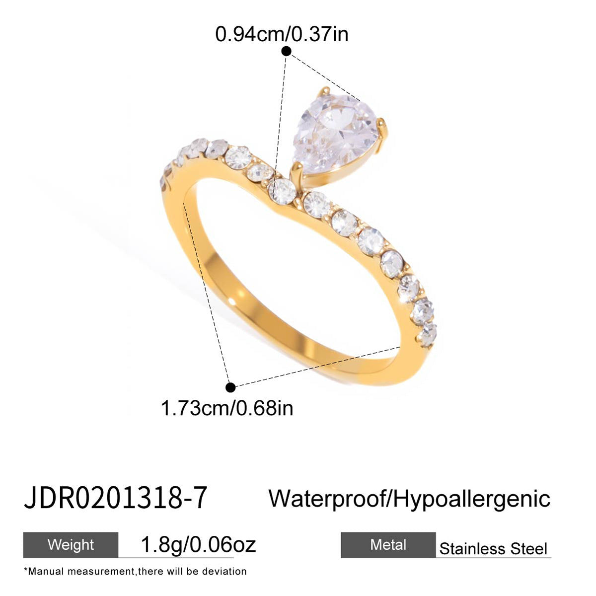 Pear solitaire ring with clear stone band