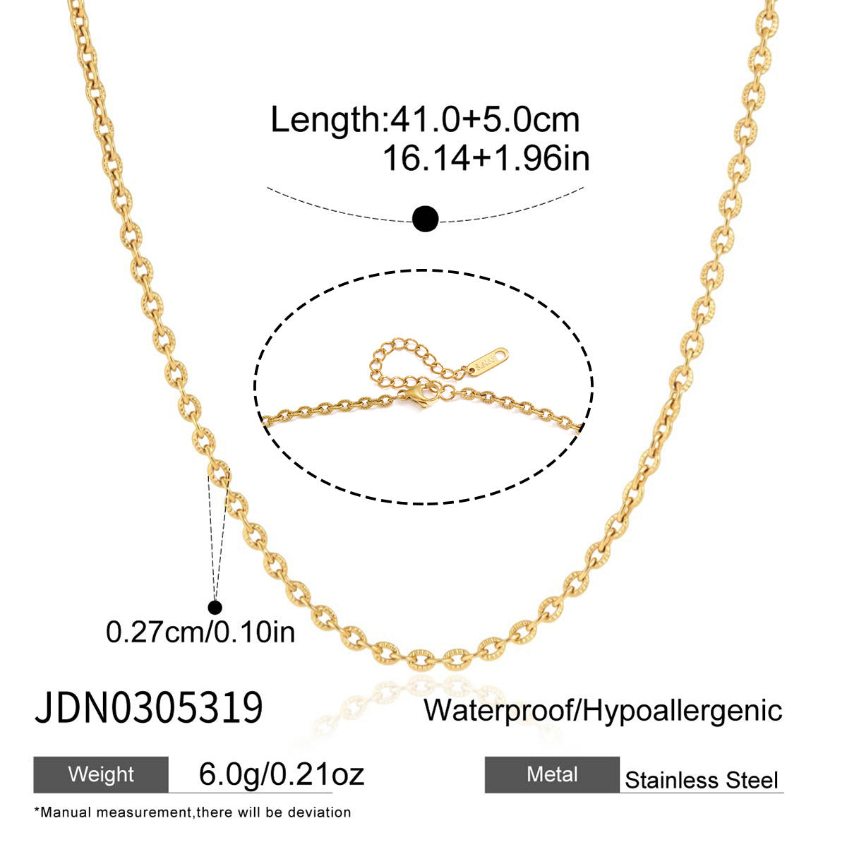 Textured cable chain with measurement reference