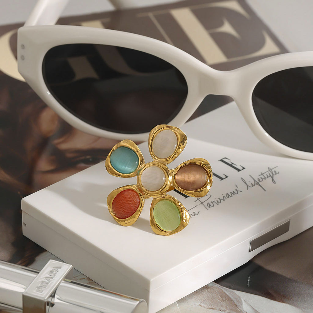 Multicolor Petal Stainless Steel Cocktail Ring — detail view