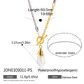 Stainless steel toggle necklace with length and pendant measurements