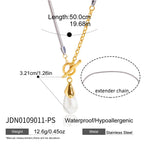 Stainless steel toggle necklace with length and pendant measurements