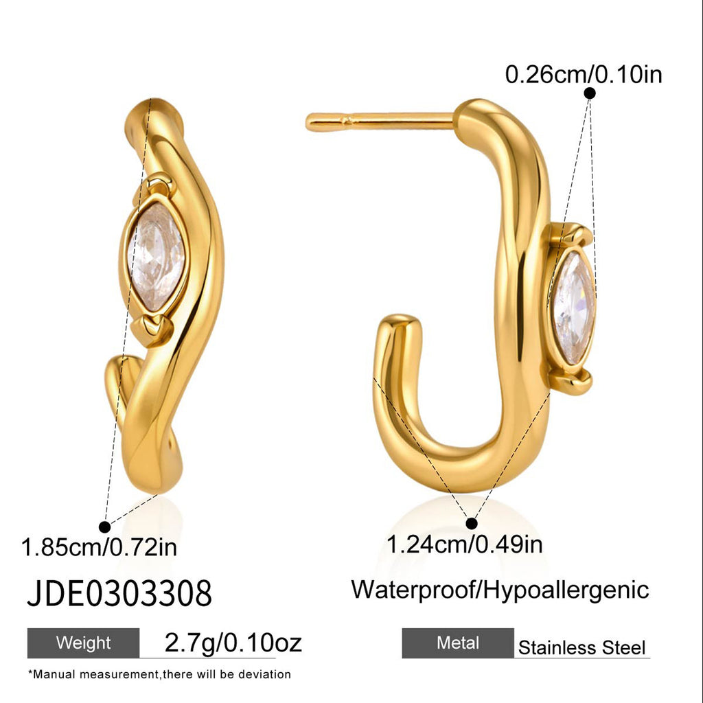 Open hoop earring height width and side profile diagram