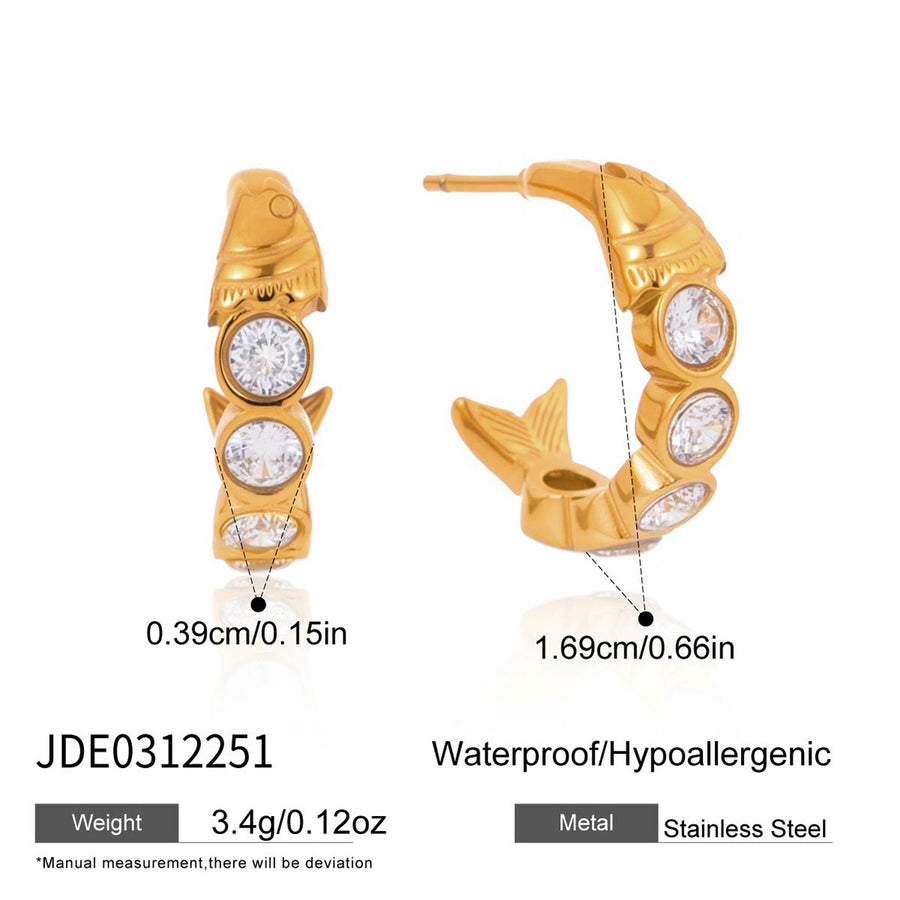 Fish hoop earring size diagram showing 16.9 mm height and 3.9 mm front width
