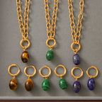 Brown, green and blue oval accent stainless steel jewelry collection