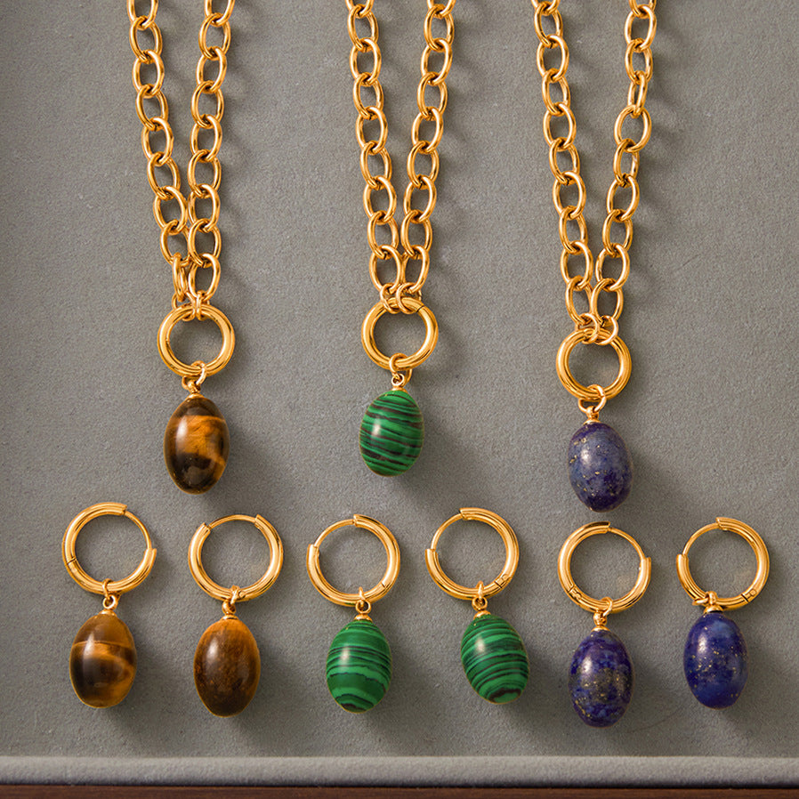 Brown, green and blue oval accent stainless steel jewelry collection