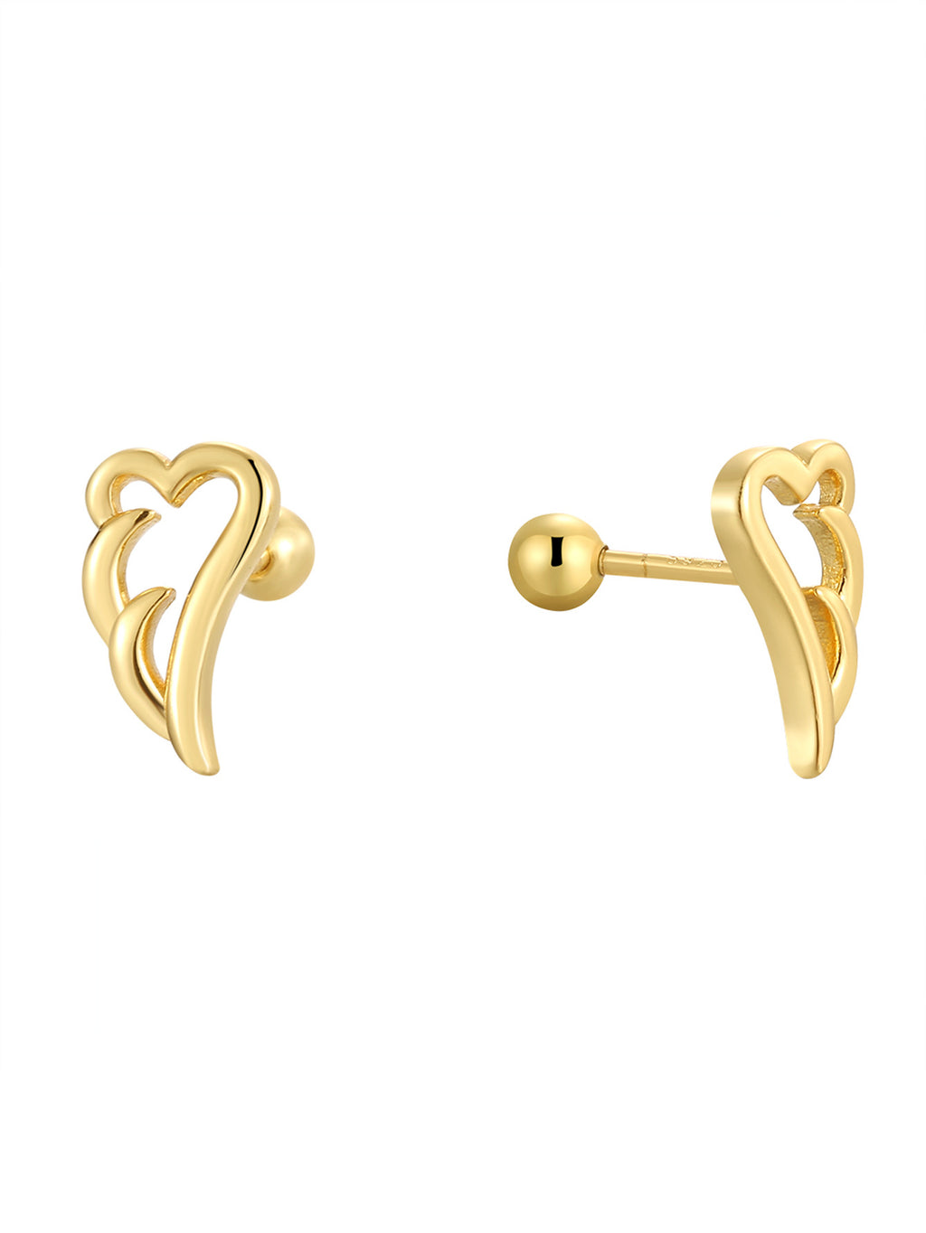 isolated gold plated 925 silver angel wing ball-back studs