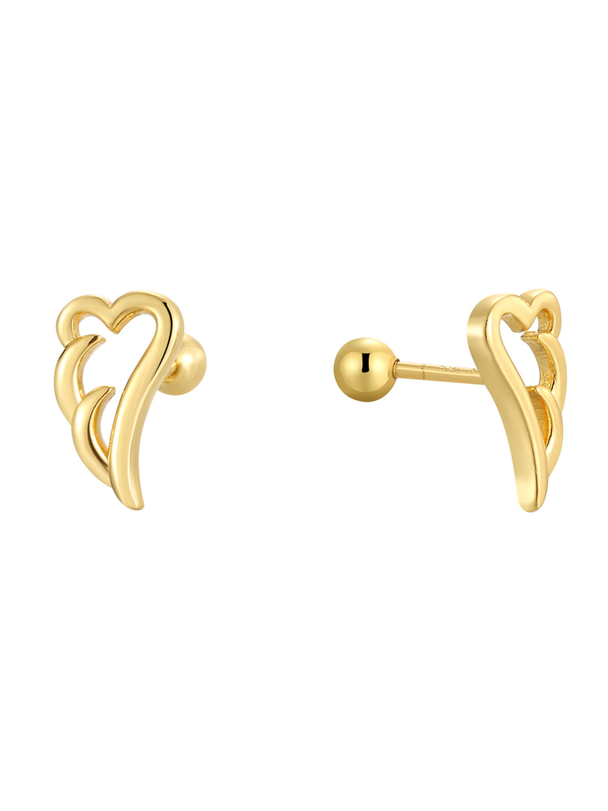 isolated gold plated 925 silver angel wing ball-back studs