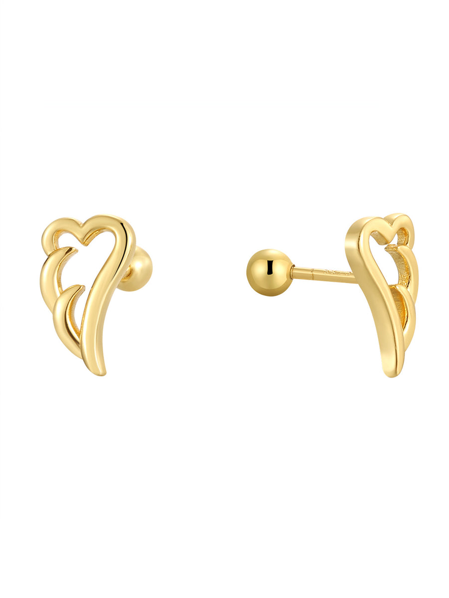 isolated gold plated 925 silver angel wing ball-back studs
