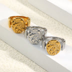 stainless steel celestial signet ring in gold plated, silver-finish and two-tone options