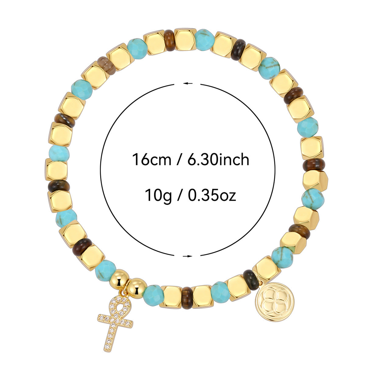 cross bead bracelet with listed 16 cm circumference and 10 g weight