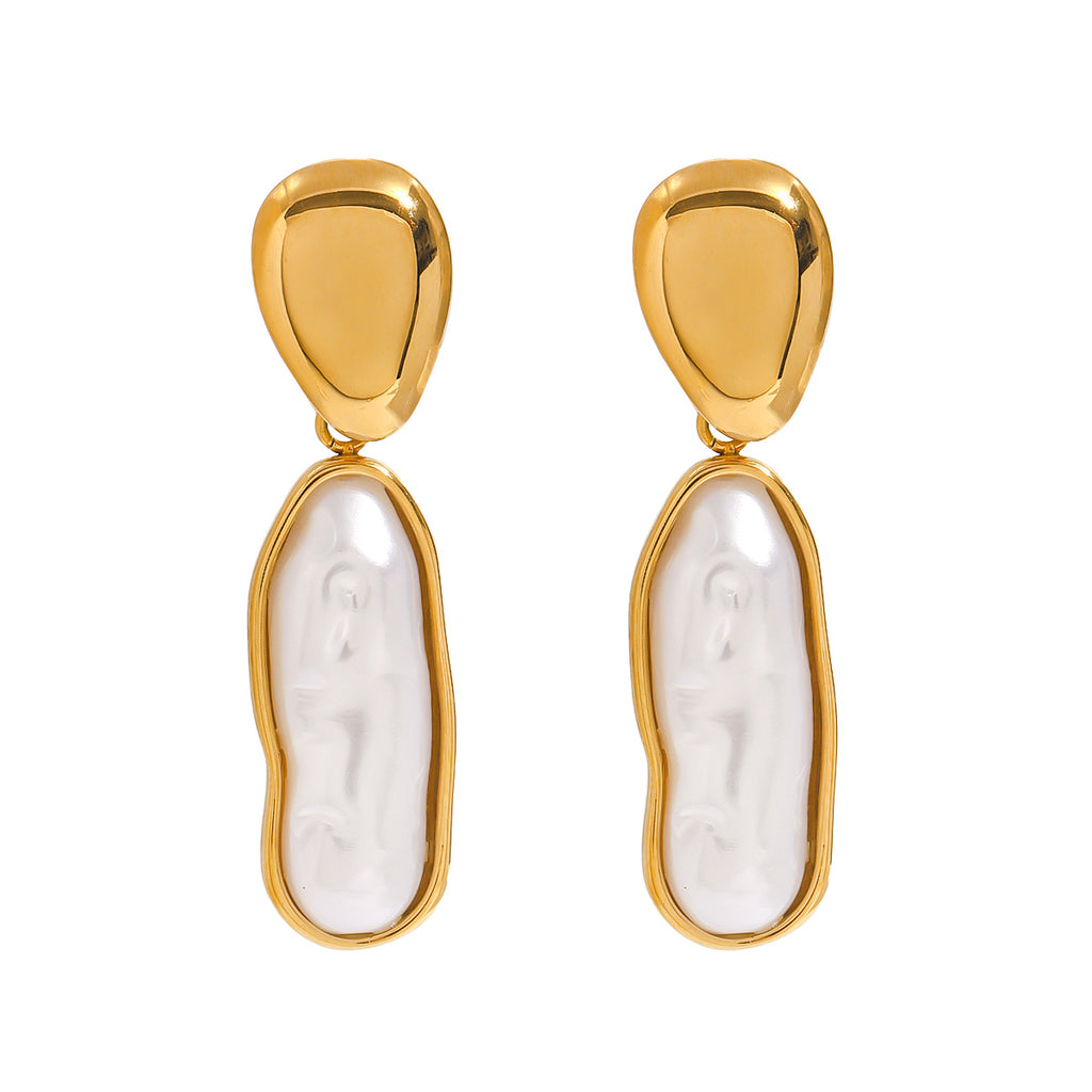 Gold-Tone Baroque Pearl-Look Stainless Steel Drop Earrings — wholesale view 4