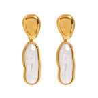Gold-Tone Baroque Pearl-Look Stainless Steel Drop Earrings — wholesale view 4