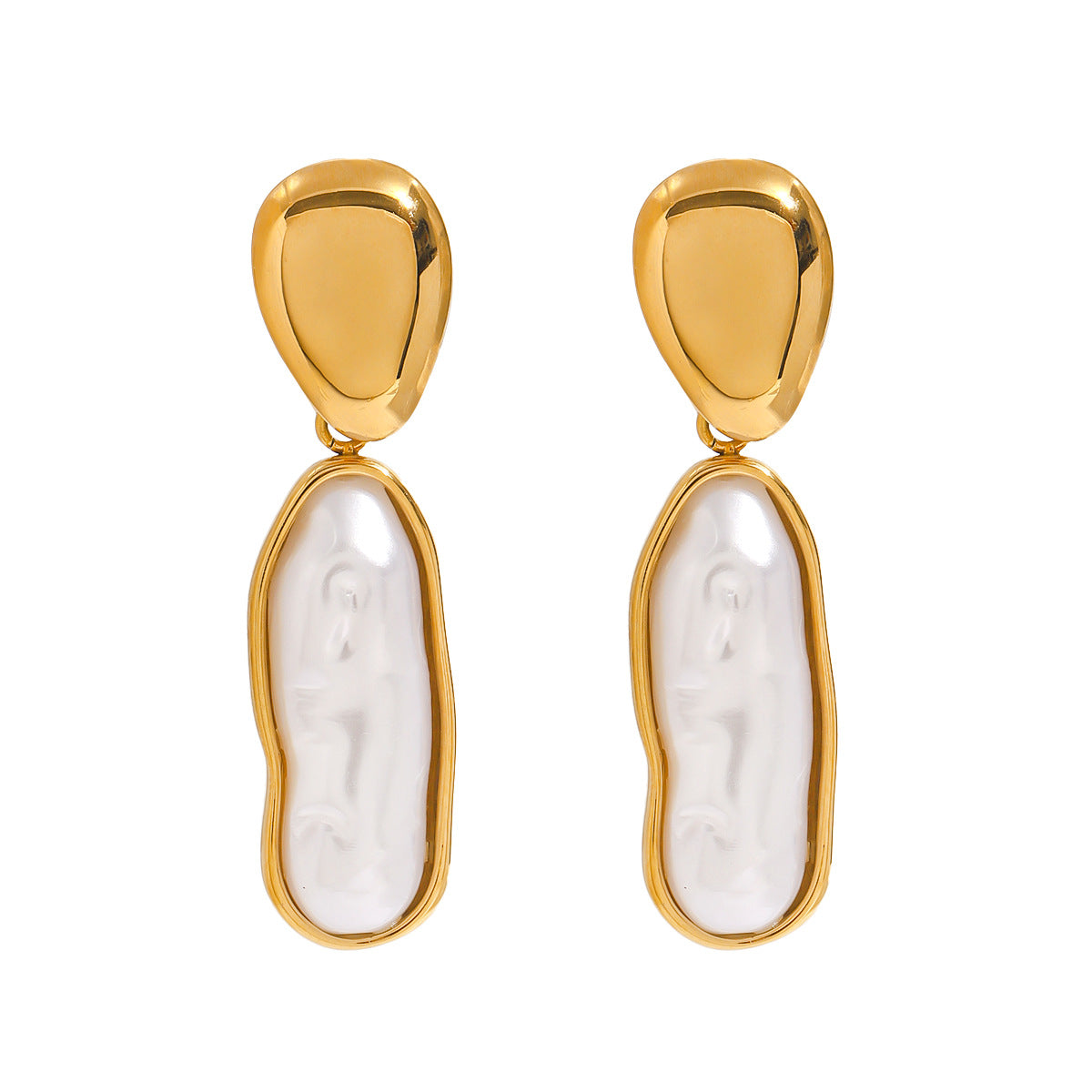 Gold-Tone Baroque Pearl-Look Stainless Steel Drop Earrings — wholesale view 4