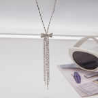 Wholesale Silver-Finish Stainless Steel Tassel Necklace Collection - front view