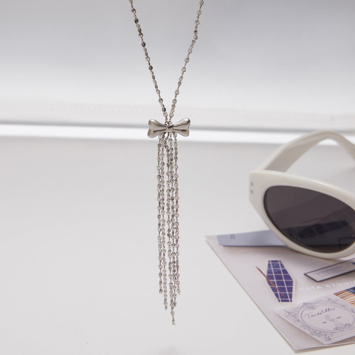 Wholesale Silver-Finish Stainless Steel Tassel Necklace Collection - front view