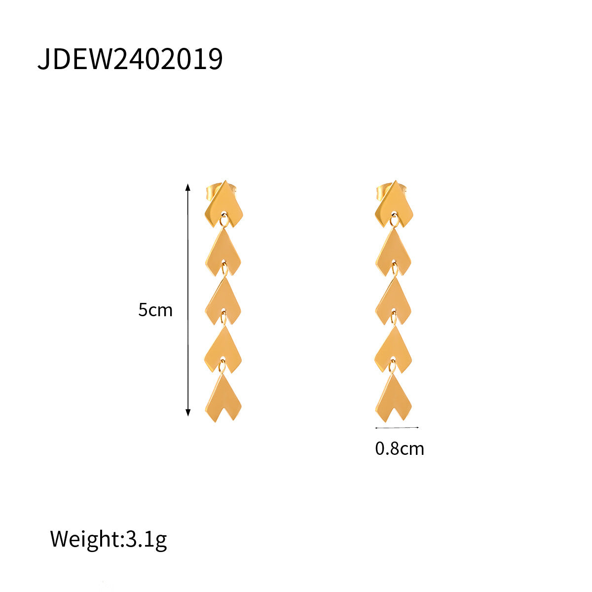 Gold Plated Chevron Tassel Stainless Steel Drop Earrings – product view 5