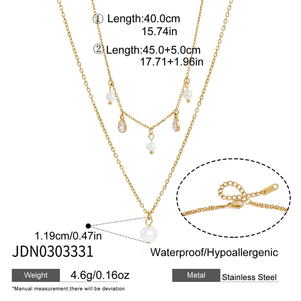Pearl-look and clear drop layered necklace clasp and measurements