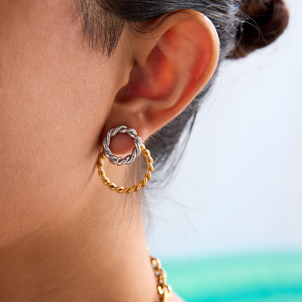 Stainless Steel Geometric Drop Earring Collection – product view 2