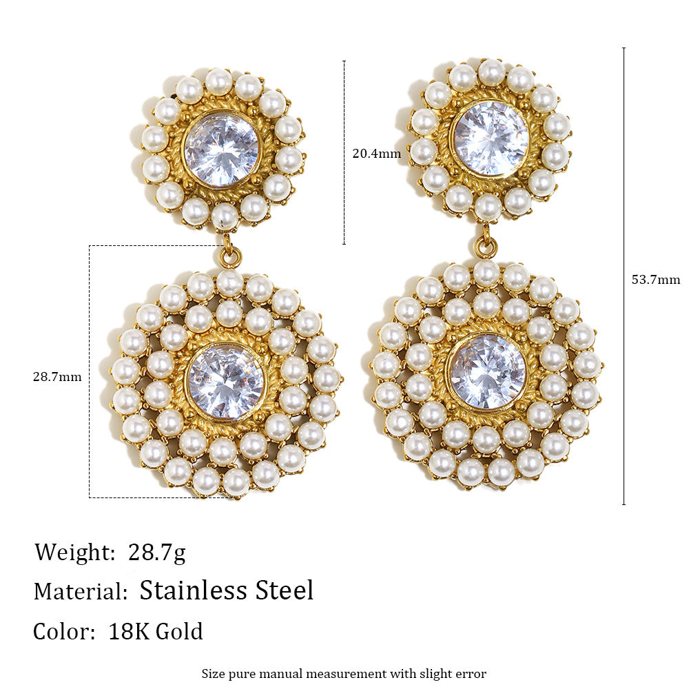 pearl and zirconia medallion earrings with 53.7 mm measurements