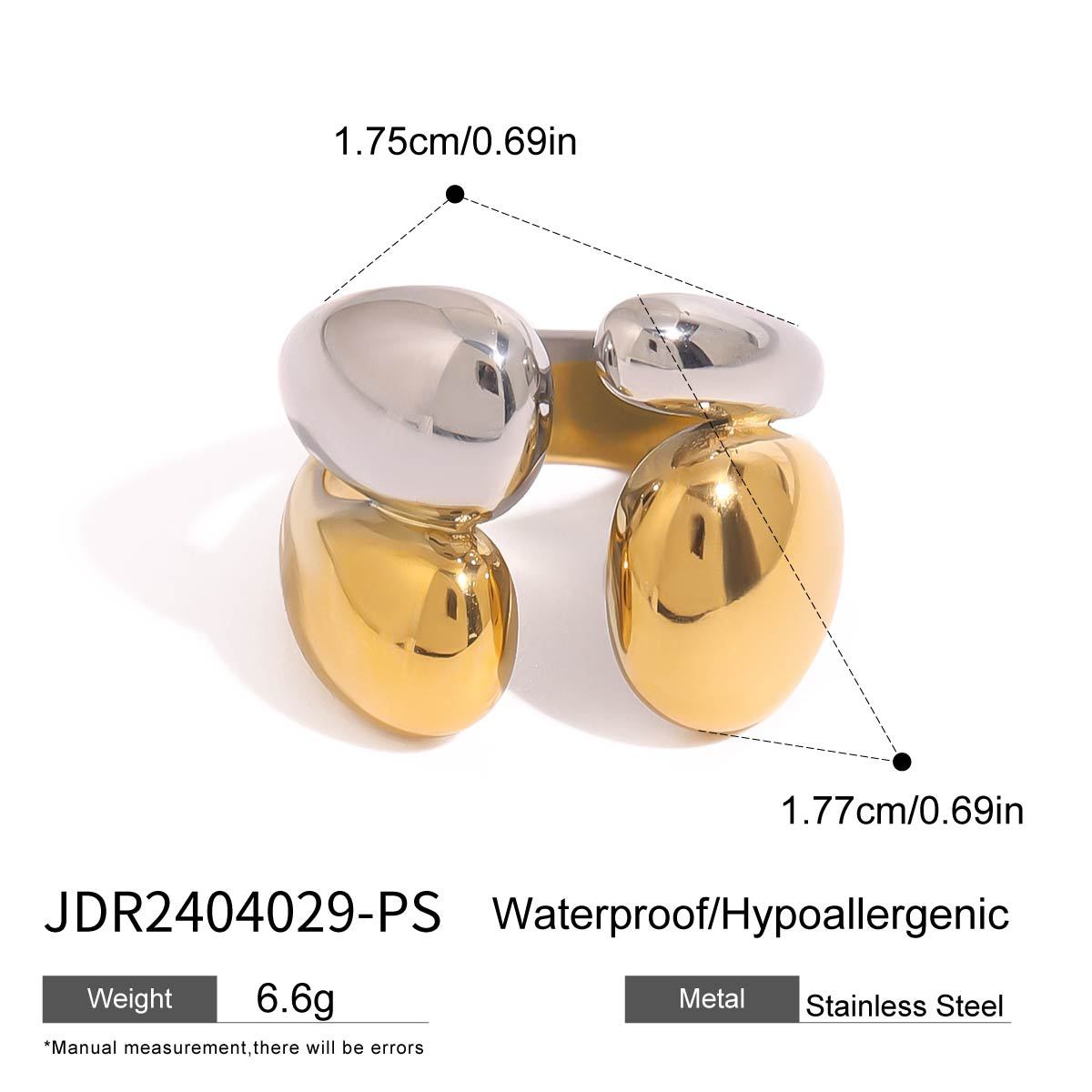 Two-Tone Stainless Steel Double-Dome Open Ring — product reference
