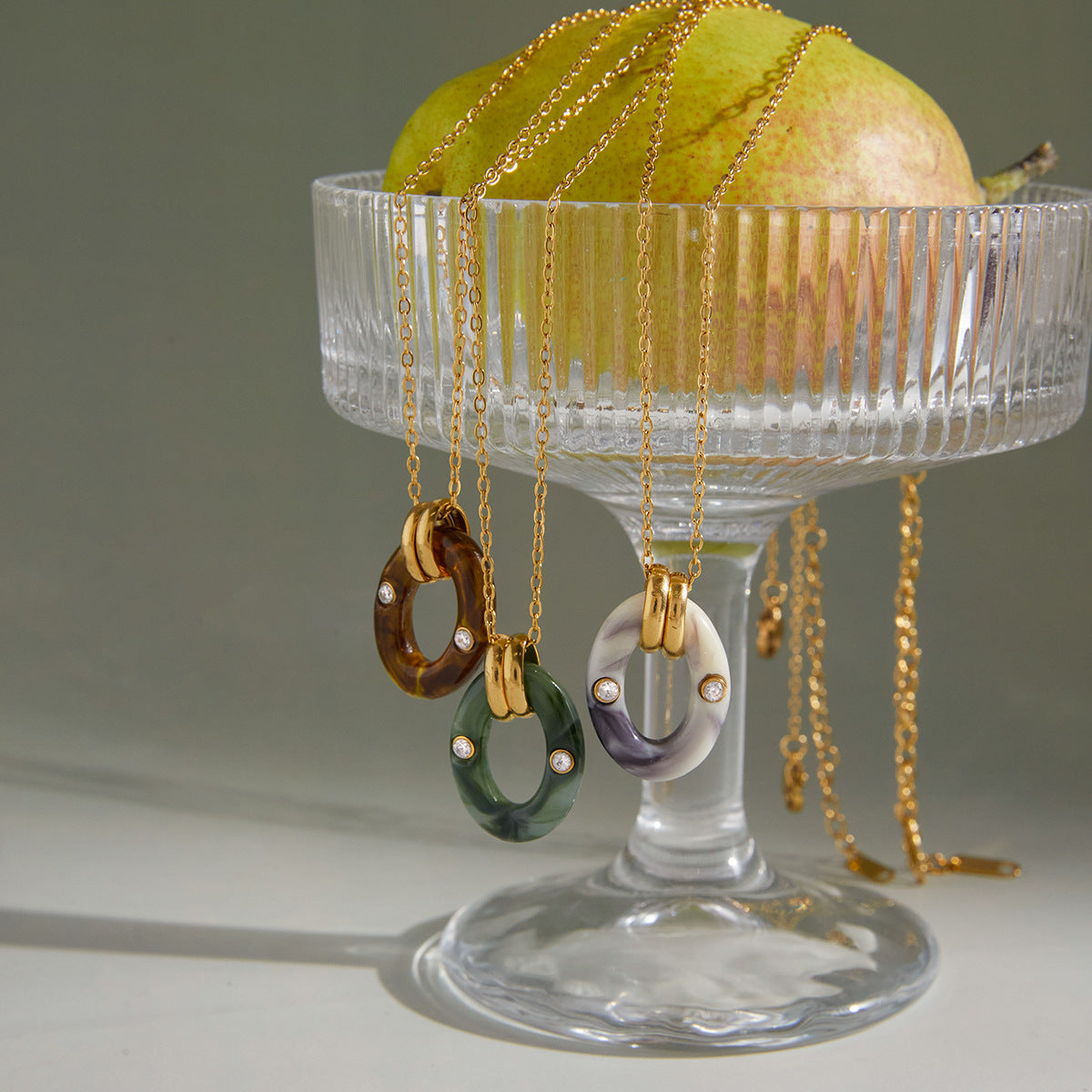 Wholesale Gold Plated Stainless Steel Resin Pendant Necklace Collection - styled view