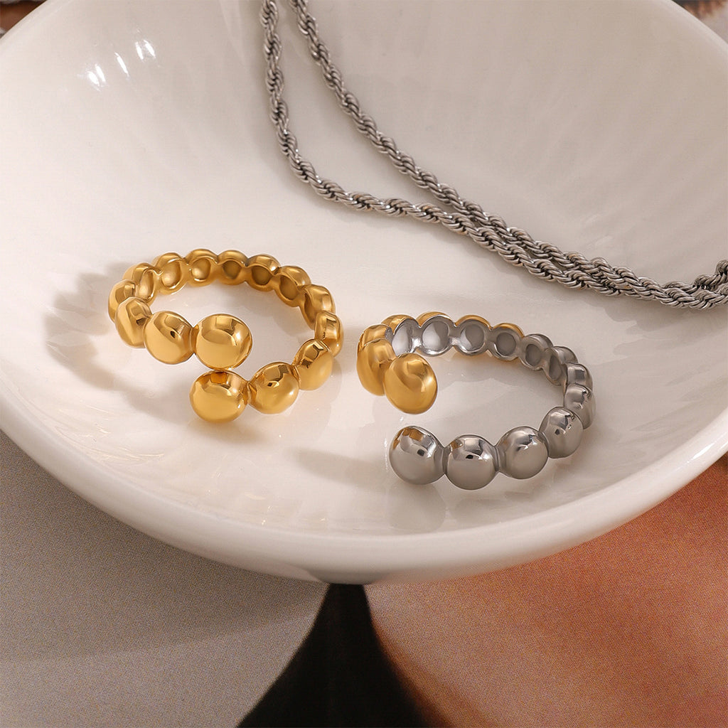 Stainless Steel Bead Open Ring Collection in Mixed Finishes styled product view