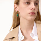 Wholesale Gold-Tone Stainless Steel Green Resin Drop Earrings - styled view