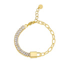 front view of gold plated mixed-link zirconia bracelet