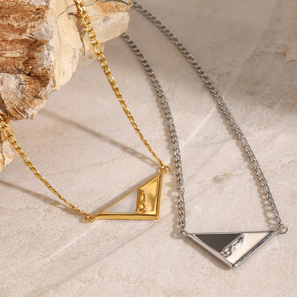 Mixed-Finish Geometric Shell Stainless Steel Pendant Necklaces — wholesale view 1