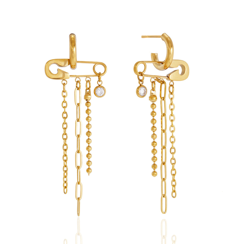 Front and angled views of long tassel earrings