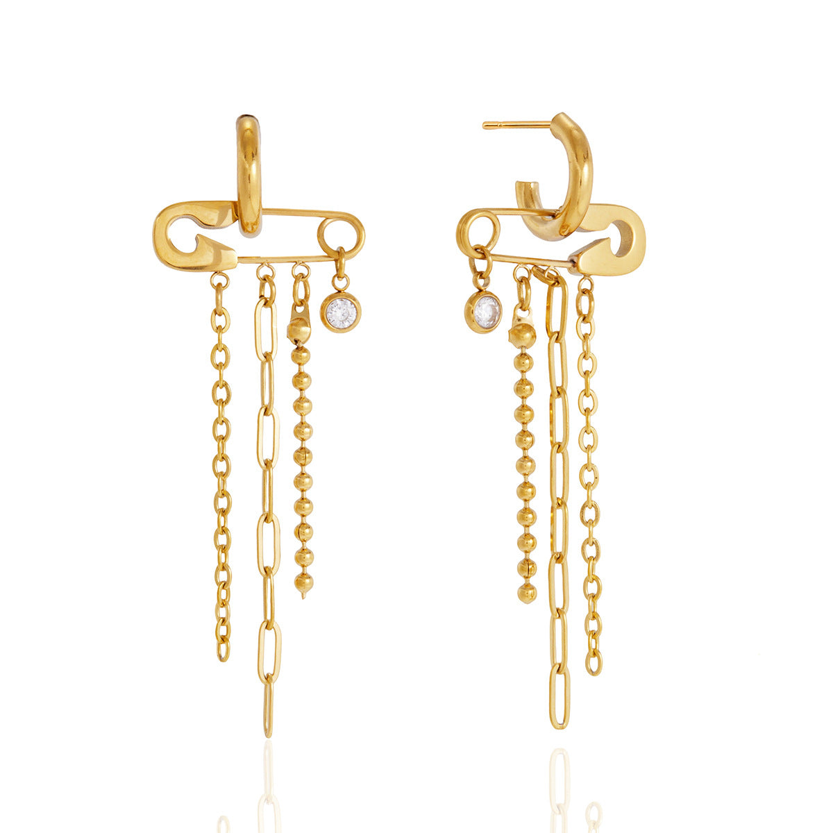 Front and angled views of long tassel earrings