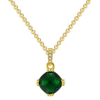 front view of gold plated green cushion stone necklace
