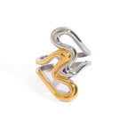 Two-Tone Sculptural Stainless Steel Open Ring Collection – front view