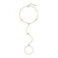 gold plated 925 sterling silver hand chain with three spaced zirconia accents