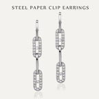 Silver tone rhinestone paperclip link drop earrings
