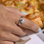 Silver tone double-band ring shown on hand