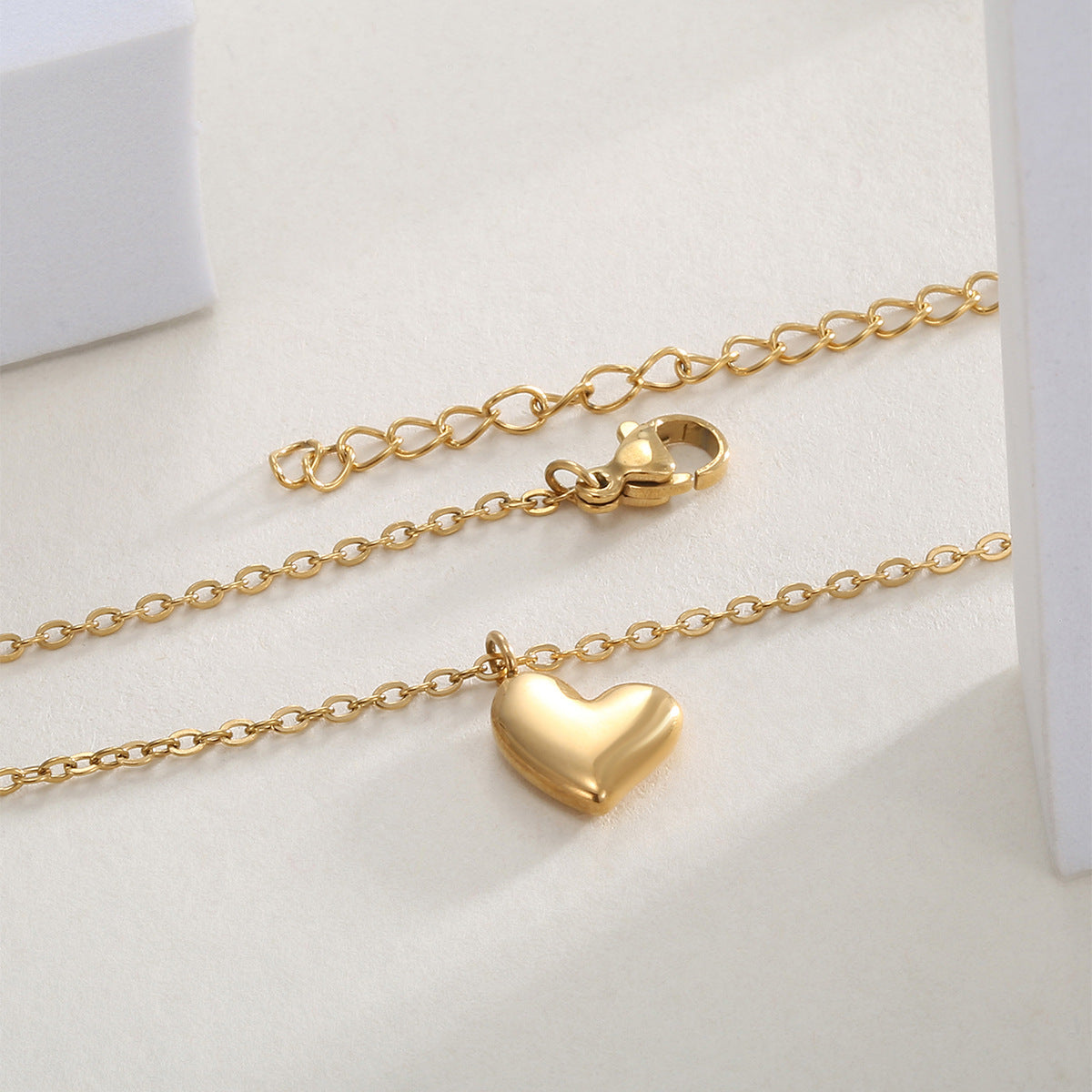gold plated heart necklace with lobster clasp and extension chain