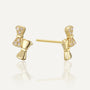 gold plated asymmetric clear stone bow stud earrings front and side view
