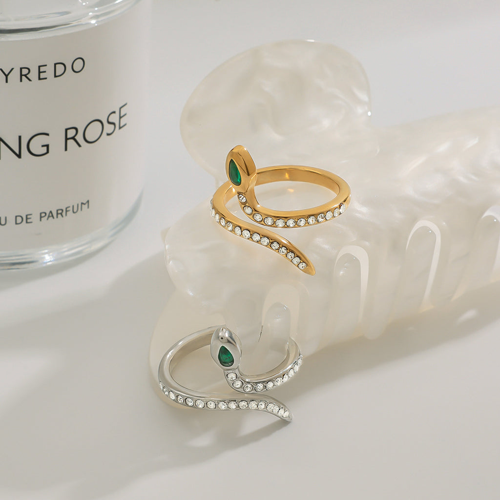 Wholesale Gold-Tone Stainless Steel Green Accent Open Ring Collection - side profile