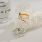 Wholesale Gold-Tone Stainless Steel Green Accent Open Ring Collection - side profile