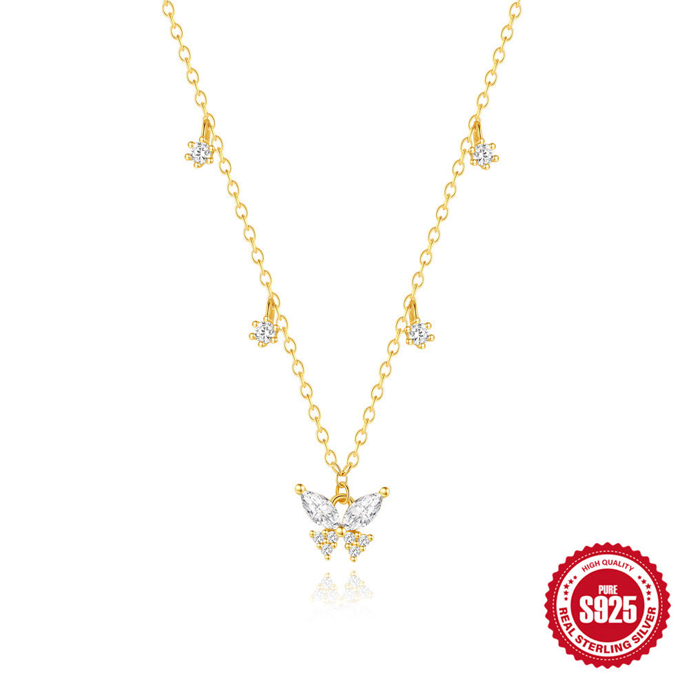 gold plated 925 sterling silver butterfly zirconia necklace