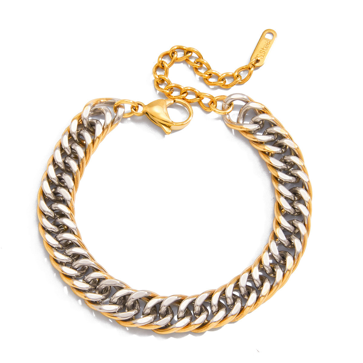 isolated double-row two-tone Cuban chain bracelet