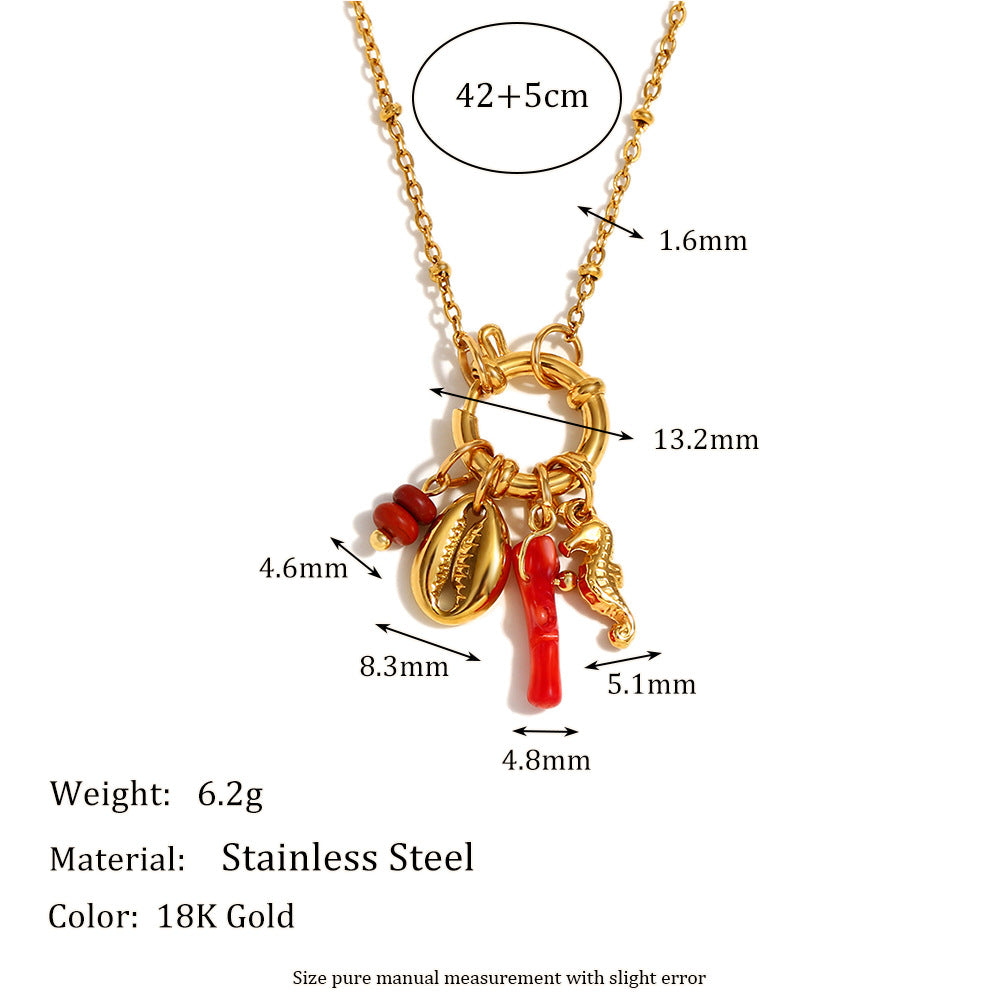 Marine charm necklace dimension diagram showing a 42 cm chain and 5 cm extension