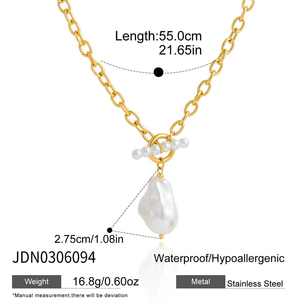 Pendant necklace with length and pearl measurement reference