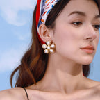 Gold-Tone Pearl-Look Floral Stainless Steel Stud Earrings — wholesale view 1